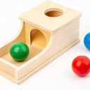 Busy edition Montessori Toys Object Permanence Box Soft Sound Wooden Baby Ball Drop Play for 6 Month 1 2 3 Year Old Toddlers Infant Early Age Toy (Red Green Blue)