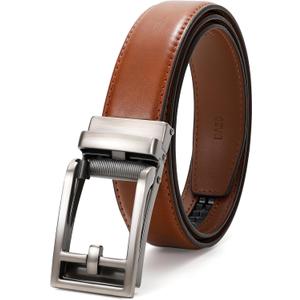 JASGOOD Boys Belt Leather Ratchet Dress Belt Kids Adjustable Leather Belt for School Uniform One Hand Release (18''-25'' Waist Adjustable, Brown)