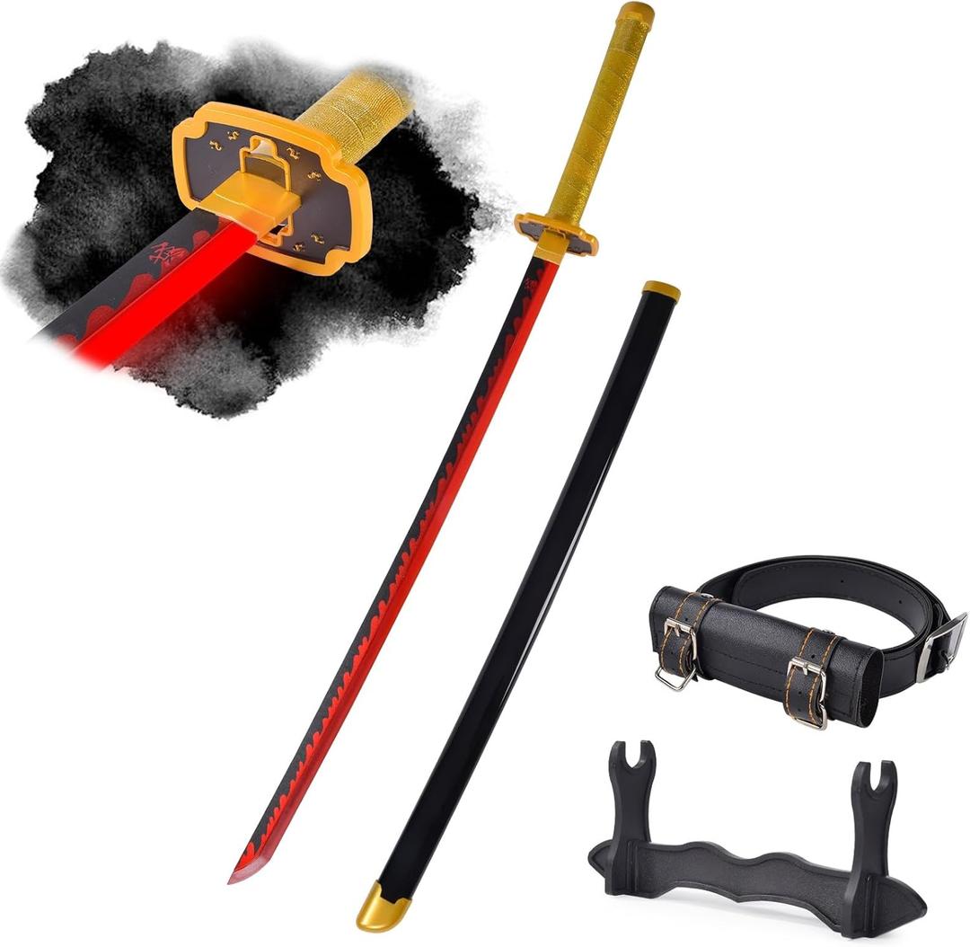 Light-Up Yoriichi Sword Replica with Rechargeable Battery, 30 Inch LED Katana with Display Stand, and Belt, Wands for Cosplay and Collection, Perfect for Halloween and Gift