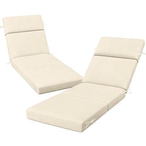 2 Pcs Outdoor Chaise Lounge Cushion 72" x 21" x 3", 4-Section Folding Patio Lounge Chair Cushion with Ties, Waterproof & Fade Resistant Replacement Cushion for Pool, Patio, Deck (Beige, 2 Pcs)