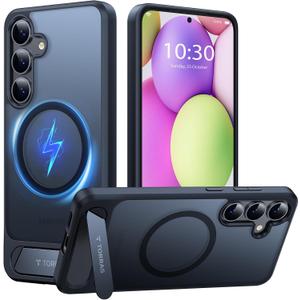 TORRAS Strong Magnetic & Seamless Stand for Samsung Galaxy S25 Plus Case, Fit for MagSafe, Mil-Grade Drop Protection, Adjustable Kickstand for Samsung Galaxy S25 Plus Case, Slim Transluent Black 2025