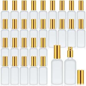 Roshtia 30 Pcs 3. 4 oz Gold Glass Spray Bottle Refillable Perfume Atomizer Clear Decorative Empty Bottles with Fine Mist Sprayer Pump for Face Body Travel