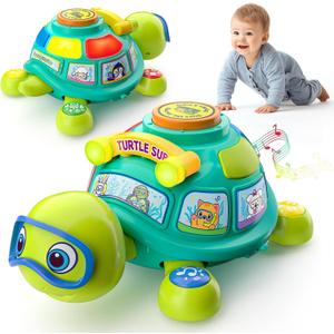 Baby Toys 6-12 Months, Musical Turtle Tummy Time Developmental Crawling Toy for 6 7 8 9 10 Months, Educational Bilingual Infant Toy 6-9-12 Months, Baby Boy Girl Birthday Gifts