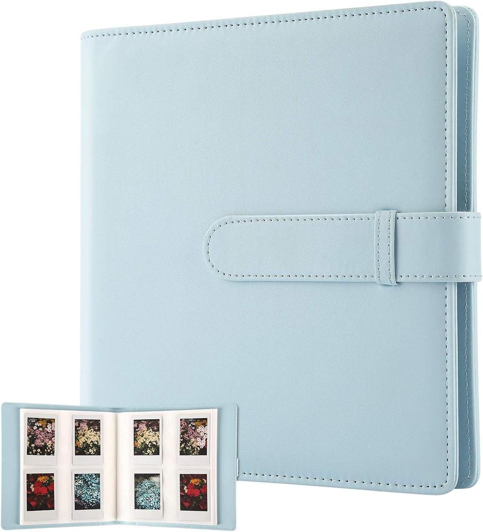256 Pockets Photo Album for Fujifilm Instax Mini Camera, Leather Cover Photo Book for Polaroid Pictures, 2x3 Photo Album for Fujifilm Instax Mini 12 11 9 40 90 8 7 Evo LiPlay Instant Camera (Blue)
