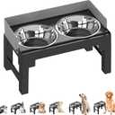 PAKEWAY Elevated Dog Bowls, Spill Proof, Tiltable Dog Feeder with 2 Stainless Steel Bowls, 6 Height Adjustable Raised Bowl (Grey)