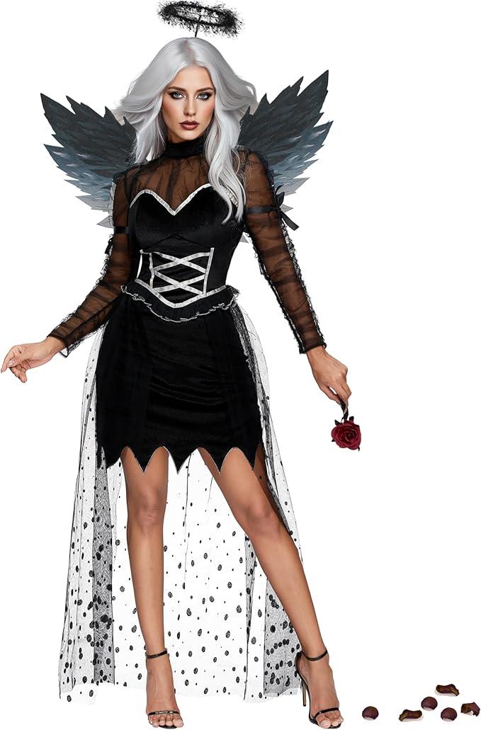 Spooktacular Creations Women Fallen Angel Costume, Halloween Adult Dark Angel Dress for Halloween Costume Cosplay Party L
