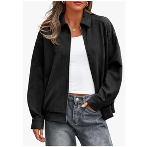 PRETTYGARDEN Faux Suede Bomber Jacket Women Fall Fashion 2026 Casual Zip Up Oversized Trendy Winter Clothing Outerwear Coats Black Size S