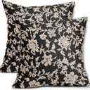 Black Floral Pillow Covers 18x18 Set of 2 Brown Cream Vintage Flower Block Print Pattern Decorative Throw Pillowcases Outdoor Rustic Farmhouse Square Cushion Cases Decor for Home Couch Sofa Bed
