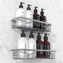 2025 New Adhesive Shower Caddy, Shower Shelves with 16 Hooks, Grey 2 Pack