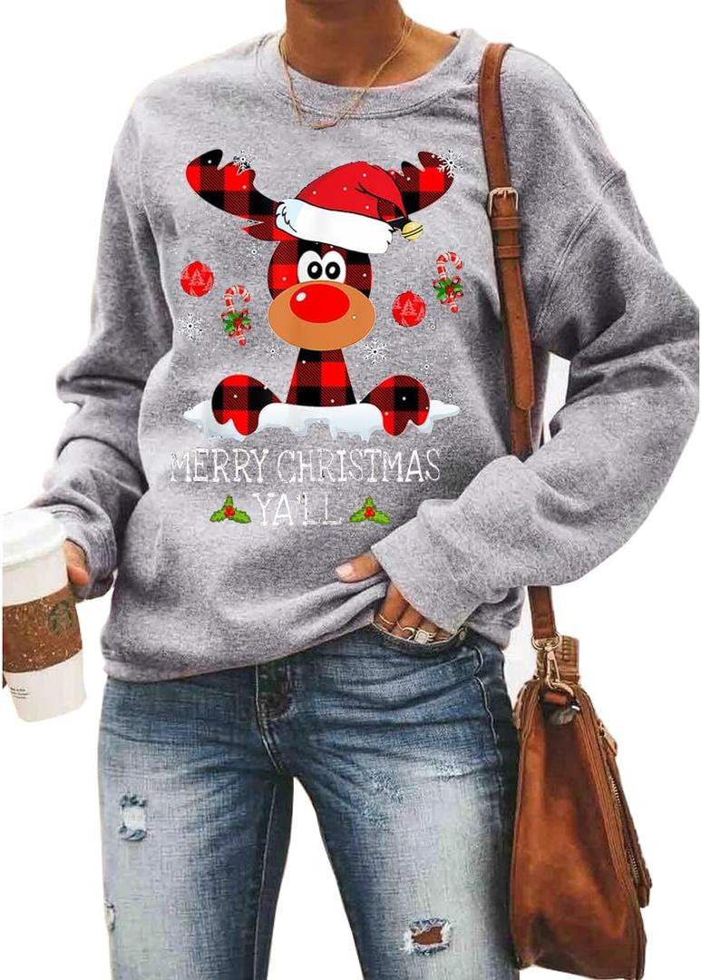 Barlver Women Christmas Fleece Sweaters Long Sleeve Fuzzy Sweatshirts Holiday Graphic Shirts (Medium, C43-56)