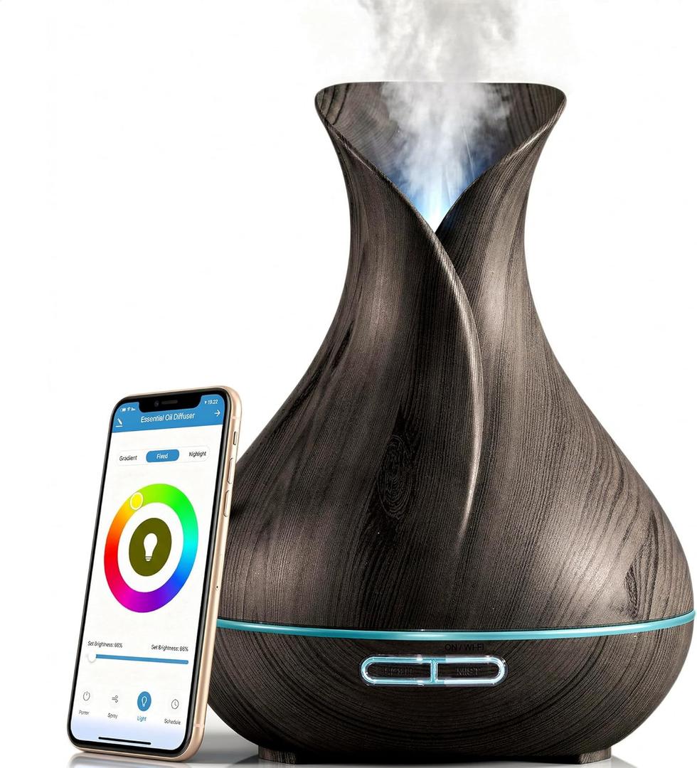 Sierra Modern Home Smart WiFi Humidifier - Aromatherapy Essential Oil Diffusers with App Control & Voice Control - Works with Alexa & Google Home - 400ml Ultrasonic Diffuser & Humidifier - Dark Brown