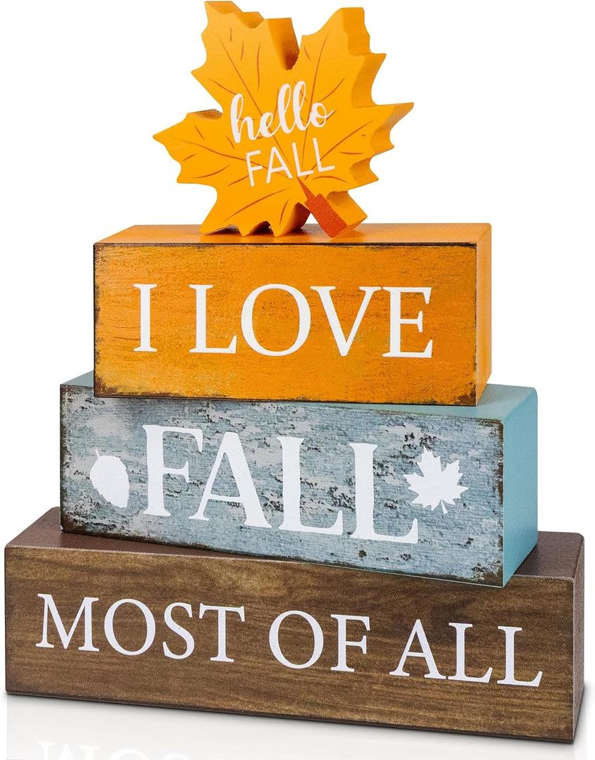 4 Pcs Fall Wooden Tiered Tray Decor, Fall Table Centerpiece for Fall Party Kitchen