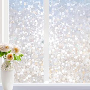 rabbitgoo Window Privacy Film, Decorative Rainbow Window Clings for Glass Covering, Static Cling Non Adhesive Door Stickers UV Blocking, Stained Glass Vinyl Decal, 3D Pebble, 35.4 x 78.7 inches (Clear)
