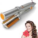 2 in1 Hair Curler Straighter Rotating Iron, Curling Iron Wand for Hair Curling and Straighting, Dry and Wet Styling Tool (Gray)