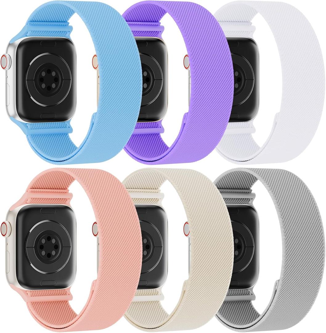 Stretchy Solo Loop Compatible with Apple Watch Band 38mm 40mm 41mm 42mm 44mm 45mm 46mm 49mm Women Men, Adjustable Soft Nylon Sport Elastic Strap for iWatch Series 11/10/9/8/SE/7/6/5/4/3 Ultra