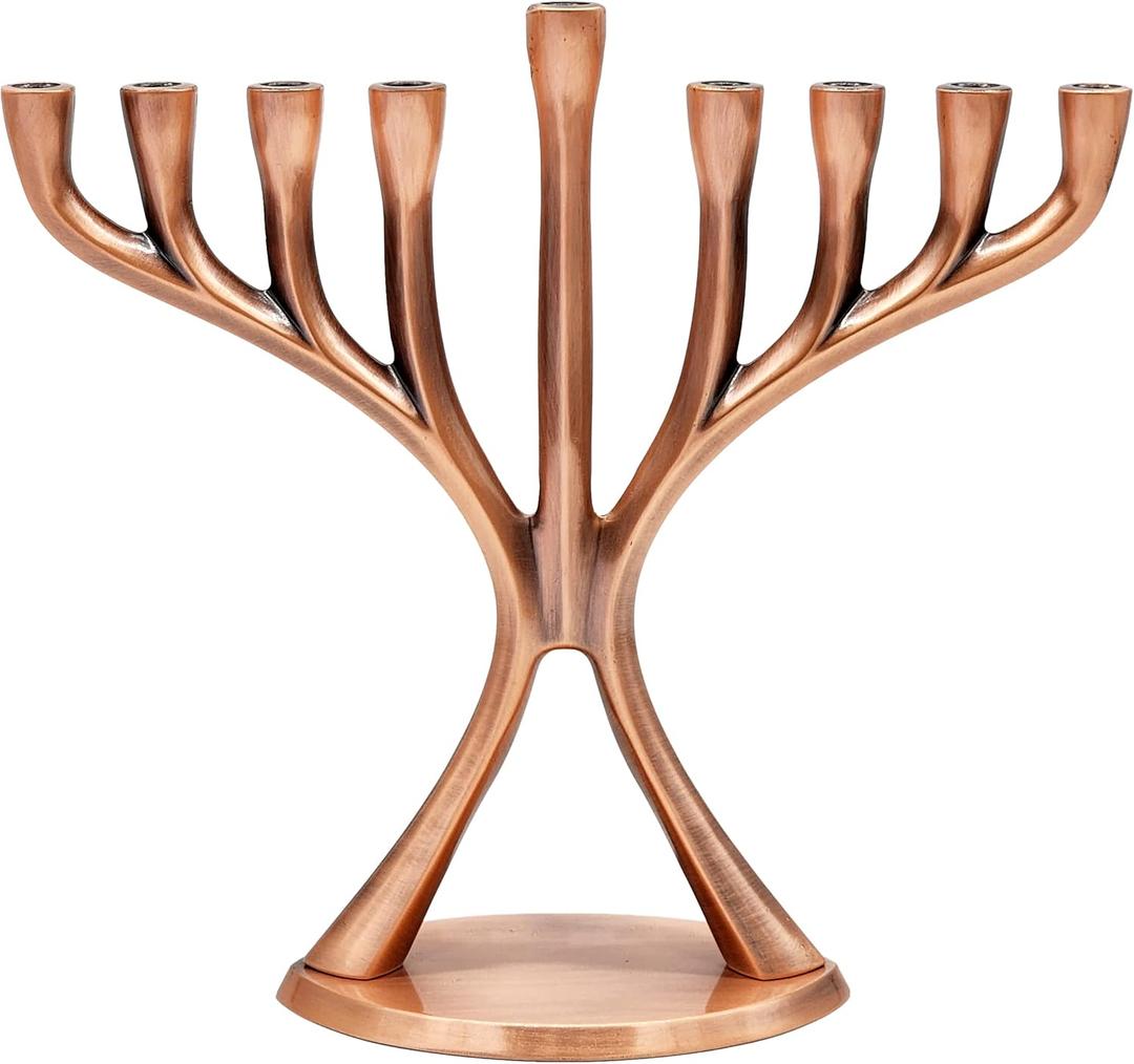 Contemporary Hanukkah Menorah, Polished, Non-tarnishing, Holds Most Hanukkah Candles (Copper)