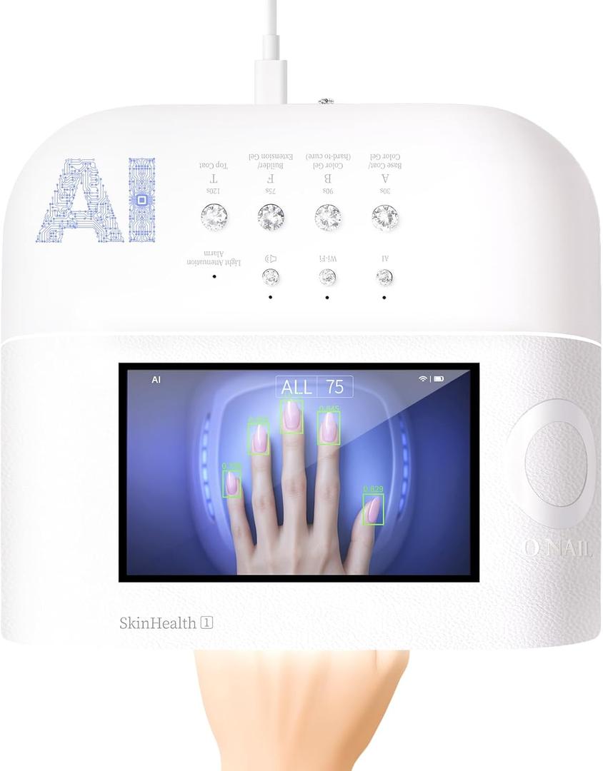 AI Health Best Nail Lamp-O NAIL AI Precision Scan,Reduce Excess UV Skin Damage-2in1 AI Computer&Nail Dryer with HD Visible Screen,109 LEDs 2X Faster Curing,Nail Curing Lamp for Salon and Home (White)