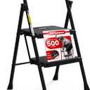 HBTower Step Ladder, Folding Step Stool with Wide Anti-Slip Pedal, Sturdy Steel Ladder, Convenient Handrail, Lightweight, Portable Steel Step Stool