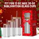 Windyun 48 Pcs Christmas Tumbler Gift Box with Ribbon for Sublimation Glass Transparent Tumbler Gift Boxes for 12oz 16oz 20oz Glass Cup Packaging for Jars Mug Can Xmas Party Supplies (Classic Style)