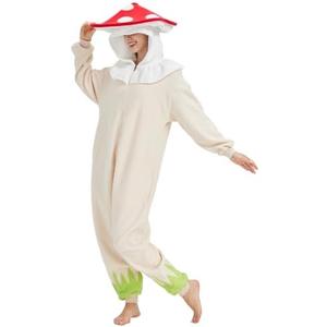 AMAMHAHAVA Mushroom Onesie Adult Halloween Mushroom Costume Fun and Cozy One-Piece Pajamas for Women and Men, XL