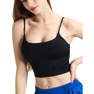 IFNOW Tank Tops for Women Adjustable Spaghetti Strap Padded Longline Sports Bra Scoop Neck Workout Crop Top (XL)