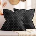 ZWJD Pillow Covers 18x18 Set of 2 Soft Polyester Textured Pillow Covers with Stylish Flange Edge Cozy Farmhouse Throw Pillows for Couch Bed Sofa Living Room (Black)