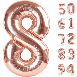Rose Gold 8 Balloon, Number Balloons 40 Inch, 8th Birthday Decorations for Boys Girls, Birthday Balloons, Rose Gold Party Supplies, Number 8 Balloon