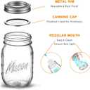 Classic 16 Oz Mason Jars, 6 Pack Canning Jars, Regular Mouth, Airtight & Leak Proof, Dishwasher Safe, Microwave & Freezer Safe, 3.2 x 4.5 x 5.5 inches