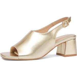 NEWBELLA Women's Square Toe Slingback Sandals - Open Toe Low Block Heels with Adjustable Ankle Strap, Fashion Dressy Sandals for Wedding, Party & Evening Events, 8