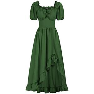 Scarlet Darkness Renaissance Dress Women Cottagecore Corset Dress Ruffle Maxi Dress with Pockets, Size M