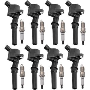 Ignition Coil Pack Iridium Spark Plug Pack DG508 Set of 8 Compatible with Ford Lincoln Mercury F150 F250 F350 E150 E250 Expedition Mustang Lincoln 4.6L 5.4L