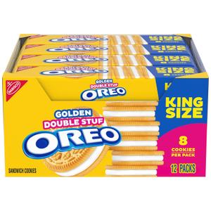 OREO Double Stuf Golden Sandwich Cookies, King Size, 12 Snack Packs (8 Cookies Per Pack), BBD 09/13/25