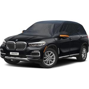 Kayme Half Car Cover, Windshield Cover for Ice and Snow Top with Reflective Straps, Roof Cover Waterproof All Weather Dust, Sun Protection. Front Rear Window Cover Fit SUV. YXL (158'' to 167'')