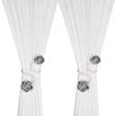 SUQ I OME 2 Pieces of Handmade Artificial Flower Curtain Holdbacks Clips Window Drape Twist Tie Backs for Women, Girls Bedroom Decorative Draperies Holdbacks (Gray)