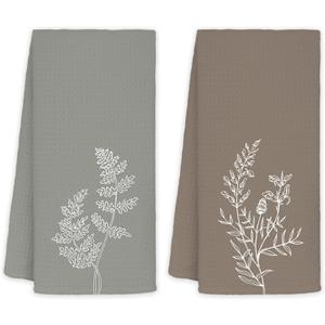 JINYO Minimalist Boho Floral Kitchen Towels, Neutral Botanical Hand Towels for Bathroom Kitchen Decor, Rustic Elegant Wildflower Plant Decorative Dish Tea Towels, 16x24 Inch Set of 2