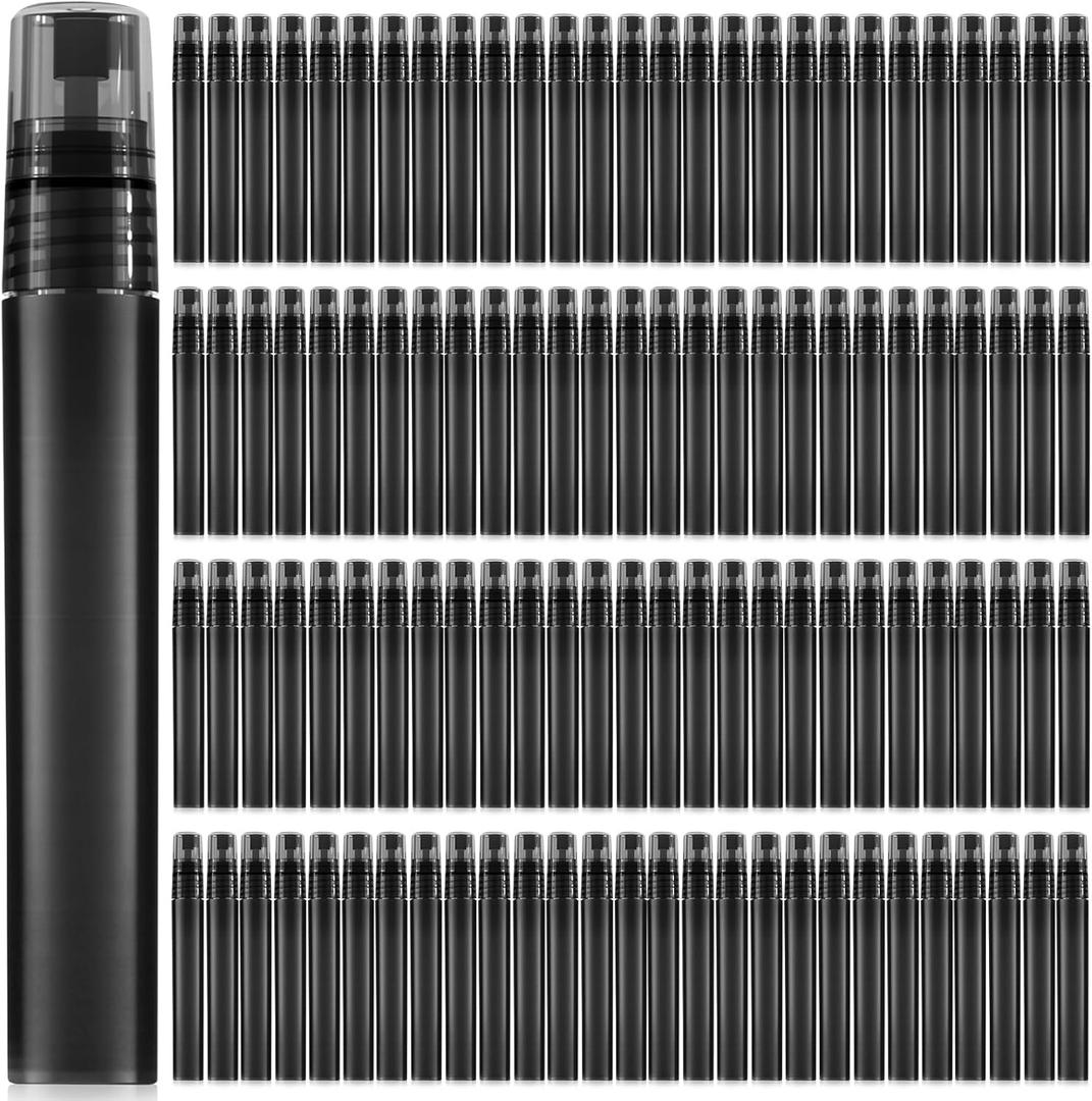 Patelai 108 Pieces 10 ml Spray Bottles Plastic Perfume Bottles Empty Fine Mist Perfume Bottle for Essential Oils Supplies (Black)