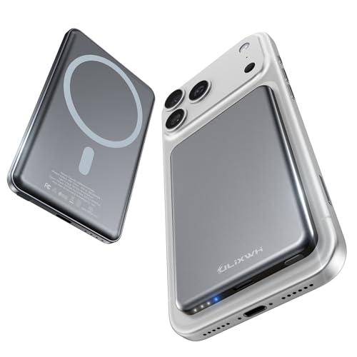 [0.3" Ultra Slim] [Alloy-Made] Magsafe Portable Charger for iPhone, 2025 Upgrade 5000mAh Fast Charging Magnetic Power Bank, Wireless Battery Pack for iPhone 17 Air 16 15 Pro Max 14 13, Grey