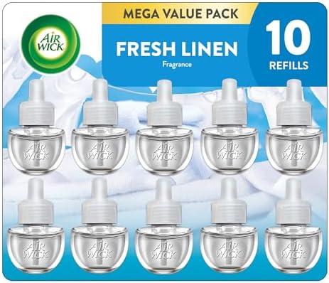 Air Wick Plug in Scented Oil Refill, 10ct, Fresh Linen, Air Freshener, Essential Oils, Eco Friendly Pack