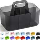 Multiuse Caddy Organizer with Handle, Portable Plastic Tote Bin - Art Craft, Stationary Pen Marker Crayons, Makeup Hair Supplies Storage - Bathroom, Classroom, Dorm, Office, Desk Holder - Clear Black