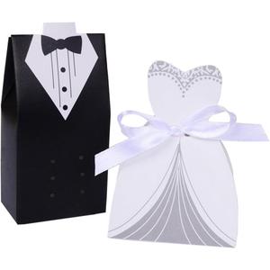 Rbenxia Wholesale Wedding Favors Wedding Party Favor Boxes Creative Tuxedo Dress Groom Bridal Candy Gift Box with Ribbon 100pcs