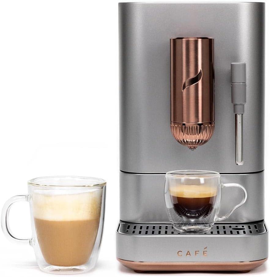 Caf Affetto Automatic Espresso Machine + Milk Frother | Built-In & Adjustable Espresso Bean Grinder | One-Touch Brew in 90 Seconds | Steel Silver, 1.2 Liter, (C7CEBBS2RS3)