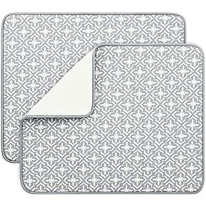 SUBEKYU Dish Drying Mats for Kitchen Counter, Microfiber Absorbent Dish Drainer/Rack Pads for Sink, 19.5*15.8 inch, Set of 2, Grey, leaf