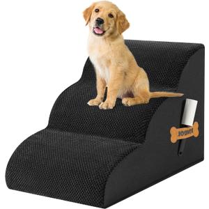 Romrol Dog Stairs Ramp for Beds Couches, Extra Wide Pet Steps with Durable Non-Slip Waterproof Fabric Cover, Pets Slope Stairs, 3-Tiers,Black,15 Inch