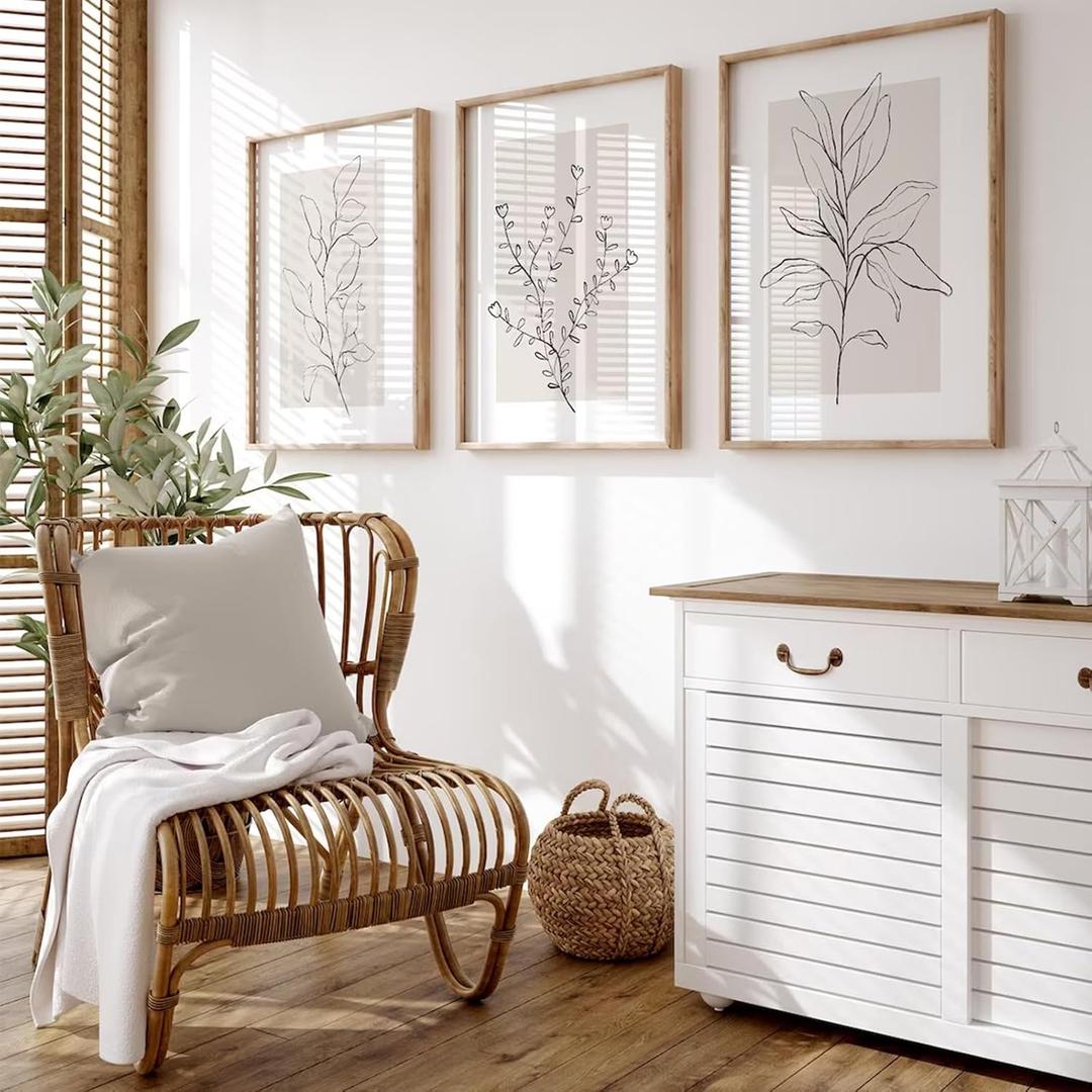 Neutral Botanical Prints Wall Art Decor Plant Minimalist Canvas Pictures Vintage Beige Wall Art Modern Farmhouse Line Poster Boho Abstract Painting Artwork for Bedroom 24x36 Inch Unframed Set of 3