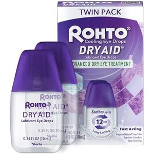 Rohto Dry Aid Lubricant Eye Drops, Fast Relief for Dry Eyes, Long-Lasting Hydration, Dry Eye Symptom Relief, Moisturizing and Soothing Eye Drops for Dry Eyes, Contact Lens-Friendly, 0.34 fl oz, Best Before September 2027