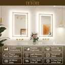 TETOTE 24 x 36 Bathroom LED Mirror Brushed Gold Metal Frame Frontlit & Backlit Vanity Mirror Anti-Fog Stepless Dimmable 3 Colors White/Warm/Natural Mirror with Lights Wall-Mounted