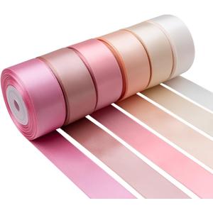 Pink Satin Ribbon 1 Inch Wide Light Pink Blush Pink Dusty Rose Ribbon Assorted Solid Color Double Faced Satin Ribbon for Flower Bouquet Wedding Invitation Crafts Gift Wrapping Hair Bows - 60Yds