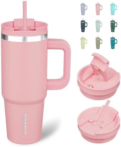 BJPKPK 30oz Stainless Steel Insulated Tumbler With Handle And Lid Straw Travel Coffee Mug Thermal Cup,Light Pink