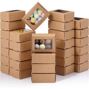 Zonon 30 Pcs Soap Boxes for Homemade Packaging, Mini Kraft Treat Boxes with Window for Bakery Candy Soap Making Gift Packaging(3.7 x 2.6 x 1.37 Inch,Brown)