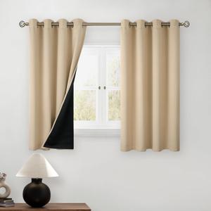 BGment Short 100% Blackout Curtains for Bedroom, Thermal Insulated Energy Efficiency Noise Reducing Grommet Curtains 45 Inch Length with Liner for Small Window 2 Panels Each 52 Inch Wide, Beige
